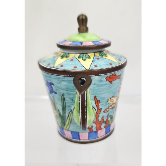 Kelvin Chen Miniature Enameled Tea Pot Trinket Box 1999 Sea Turtle ocean No 495 - Picture 3 of 9